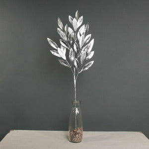 Artificial Metallic Laurel Leaf Spray - Silver