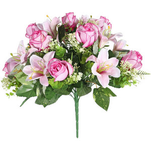 Artificial Dark Pink Mixed Bunch Bouquet 38cm