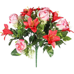 Artificial Mixed Pink Rose and Lily Bunch Bouquet 38cm
