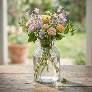Textured Glass Bottle Vase with Flared Rim