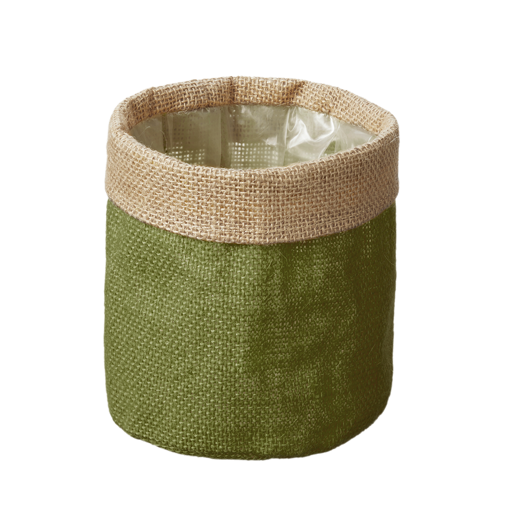 Olive Green Hessian Pot Cover (13cm)