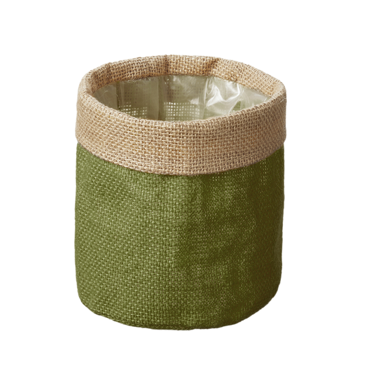 Olive Green Hessian Pot Cover (15cm)