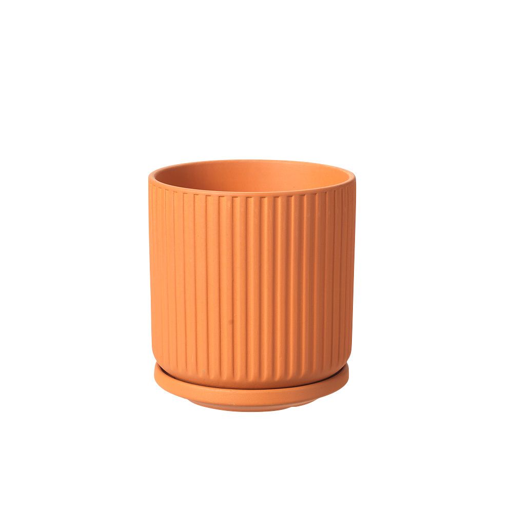 Ceramic Ridged Pot With Saucer - Tango