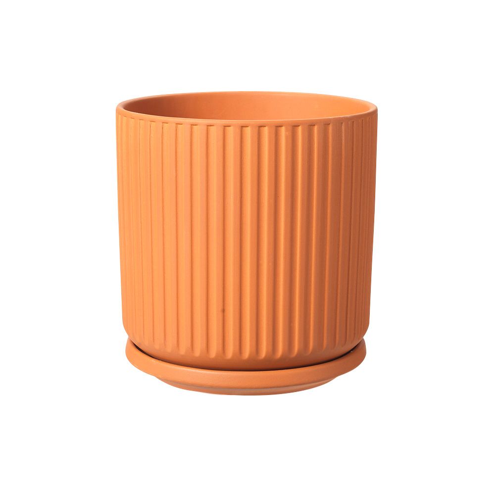 Ceramic Ridged Pot With Saucer - Tango