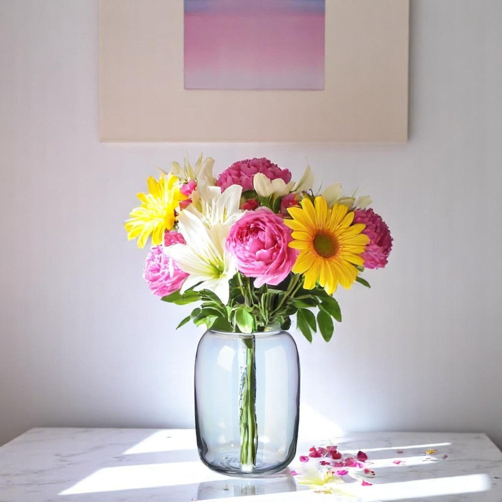Luminous Pearl Finish Glass Jar Vase - H22cm