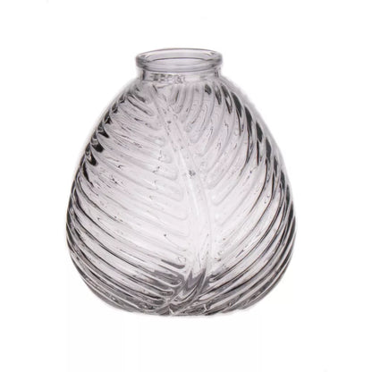 Clear Glass Leaf Pattern Vase - H13cm