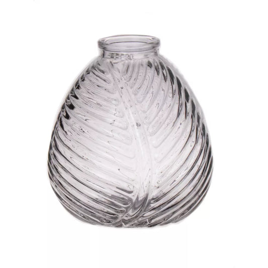 Clear Glass Leaf Pattern Vase - H13cm