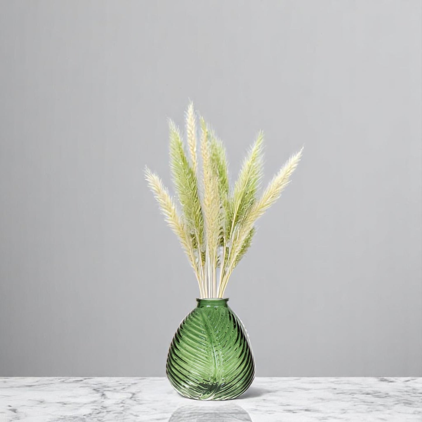 Green Glass Leaf Pattern Vase - H13cm