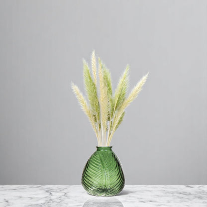 Green Glass Leaf Pattern Vase - H13cm