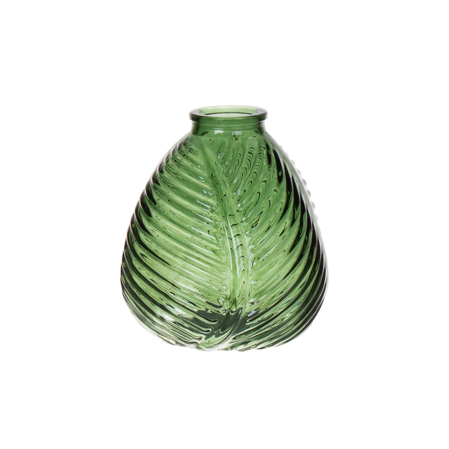 Green Glass Leaf Pattern Vase - H13cm