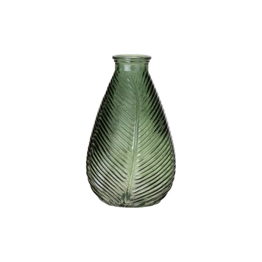 Green Glass Leaf Pattern Vase - H23cm