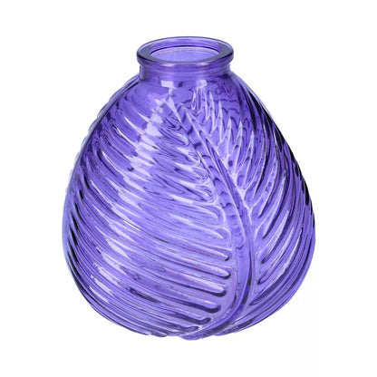 Purple Glass Leaf Pattern Vase - H13cm