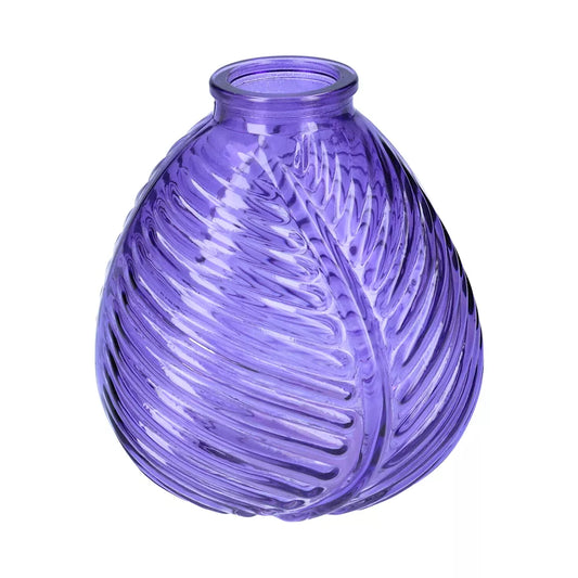 Purple Glass Leaf Pattern Vase - H13cm