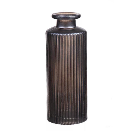 Slender Glass Ribbed Bud Vase - Metallic Grey