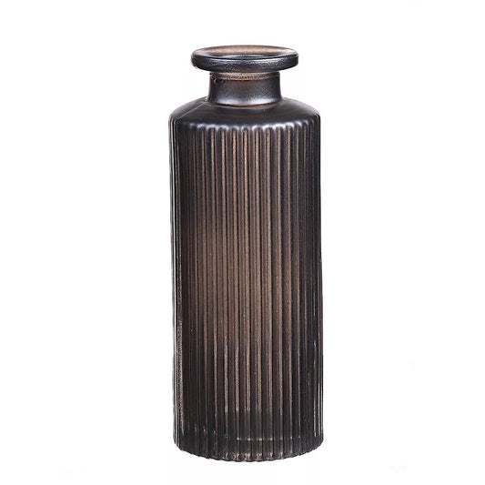 Slender Glass Ribbed Bud Vase - Metallic Grey
