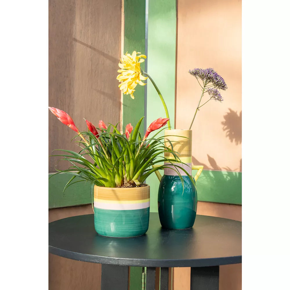 Dolomite Round Plant Pot - Green/Brown