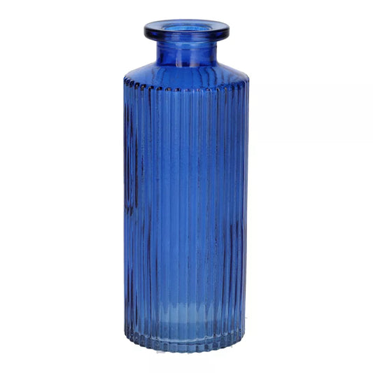 Slender Glass Ribbed Bud Vase - Cobalt Blue