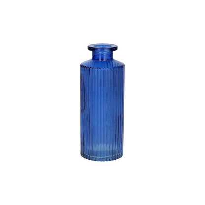 Slender Glass Ribbed Bud Vase - Cobalt Blue
