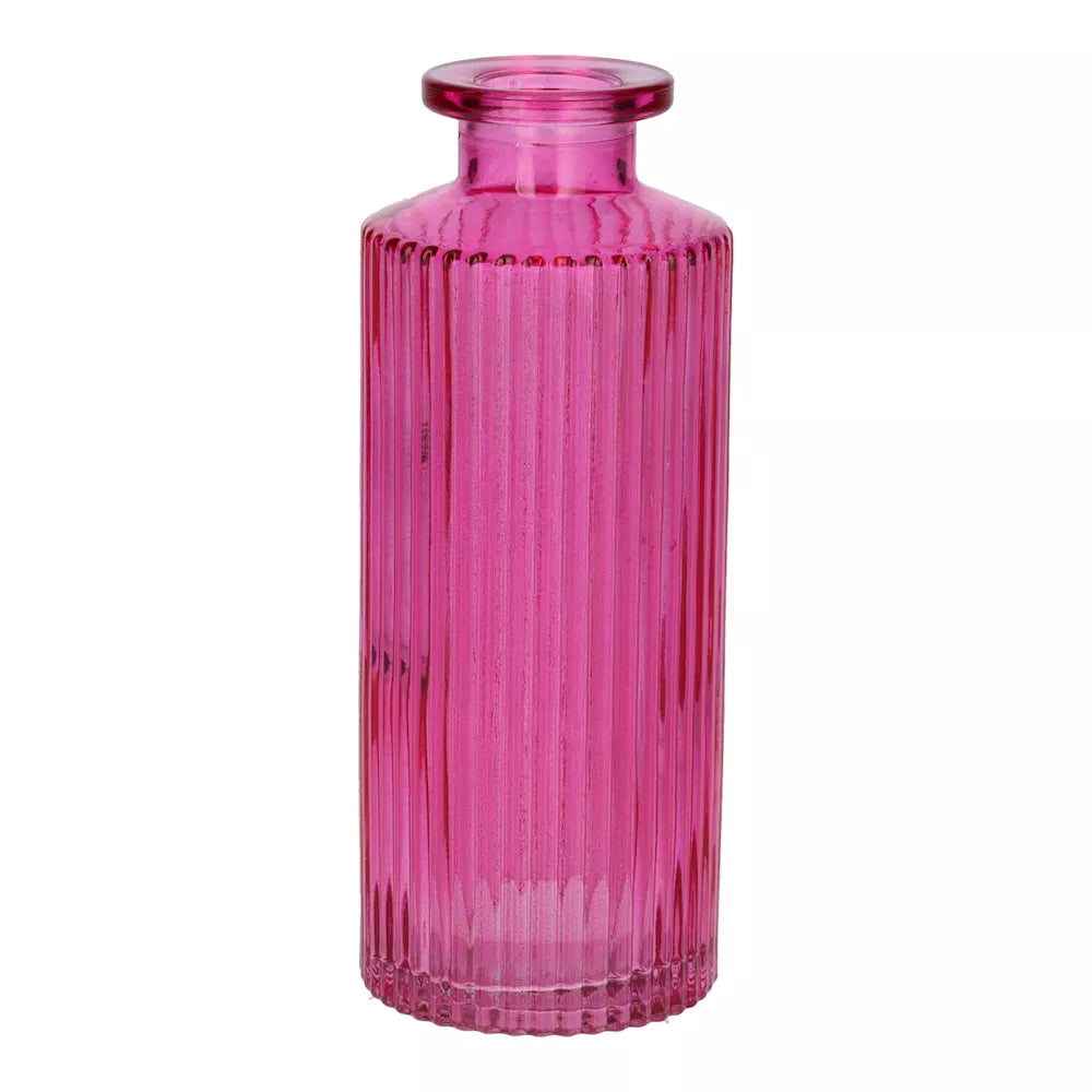 Slender Glass Ribbed Bud Vase - Fuchsia