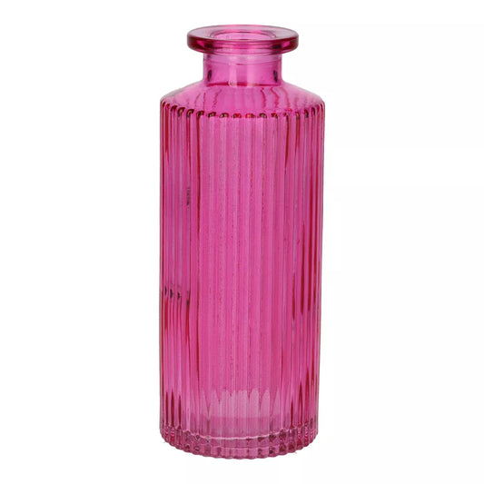 Slender Glass Ribbed Bud Vase - Fuchsia