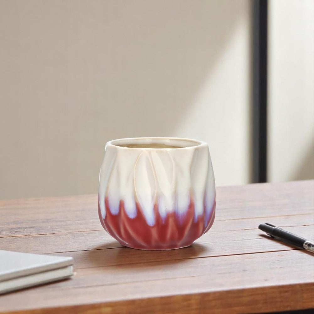 Small Ceramic Plant Pot - Pink/White