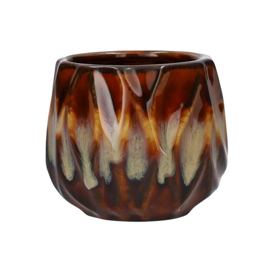 Small Ceramic Plant Pot - Brown/Beige
