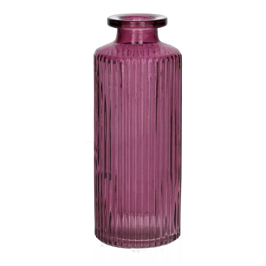 Slender Glass Ribbed Bud Vase - Aubergine