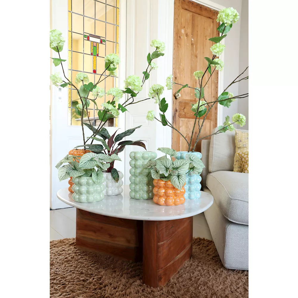Pearl Finish Ceramic Bubble Pot - Light Blue