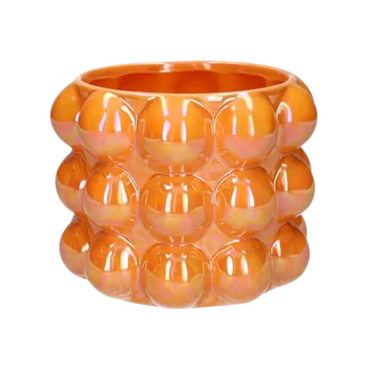 Pearl Finish Ceramic Bubble Pot - Orange