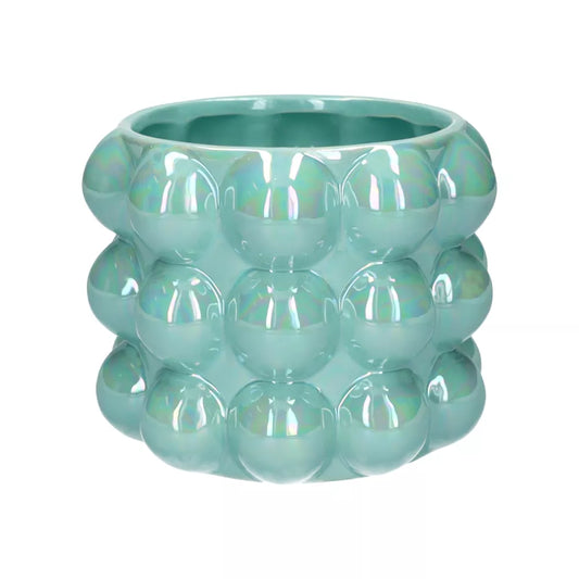 Pearl Finish Ceramic Bubble Pot - Light Blue