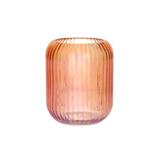 Iridescent Ribbed Glass Vase - Peach