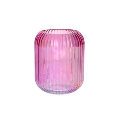 Iridescent Ribbed Glass Vase - Pink