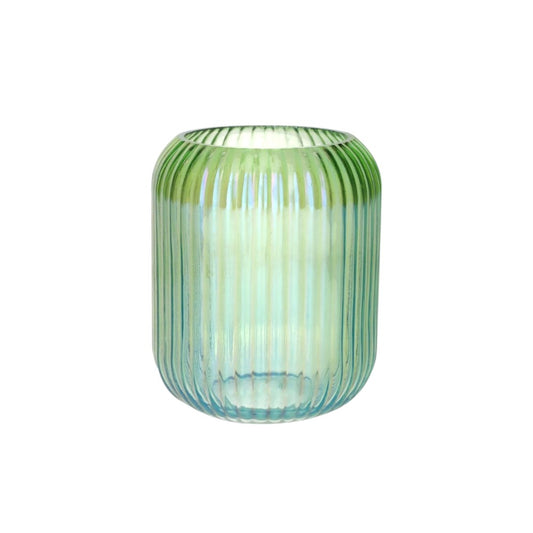 Iridescent Ribbed Glass Vase - Green