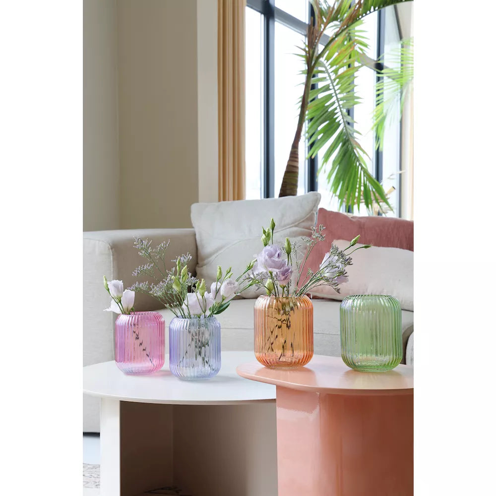 Iridescent Ribbed Glass Vase - Pink