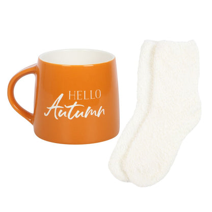 Hello Autumn Orange Mug And Sock Set