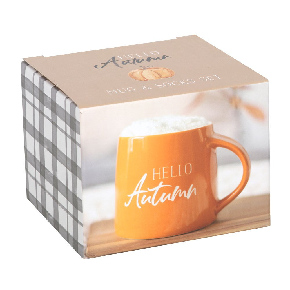 Hello Autumn Orange Mug And Sock Set