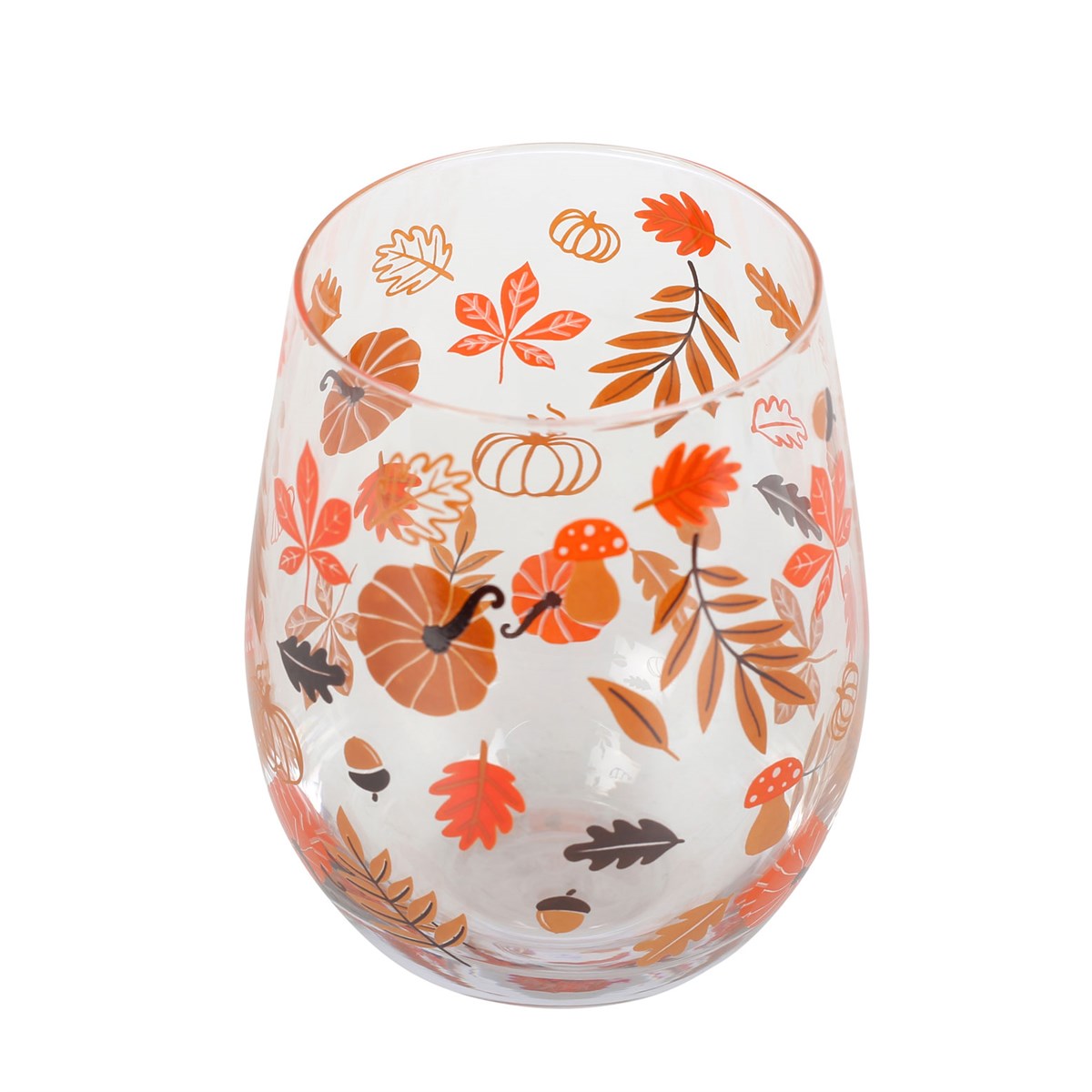 Autumn Leaves and Pumpkins Stemless Glass