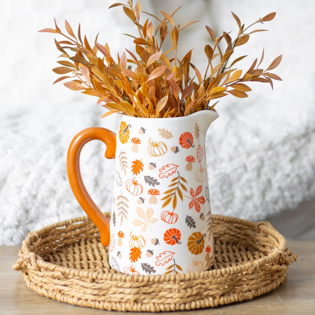 Autumn Leaves and Pumpkins Ceramic Flower Jug Vase