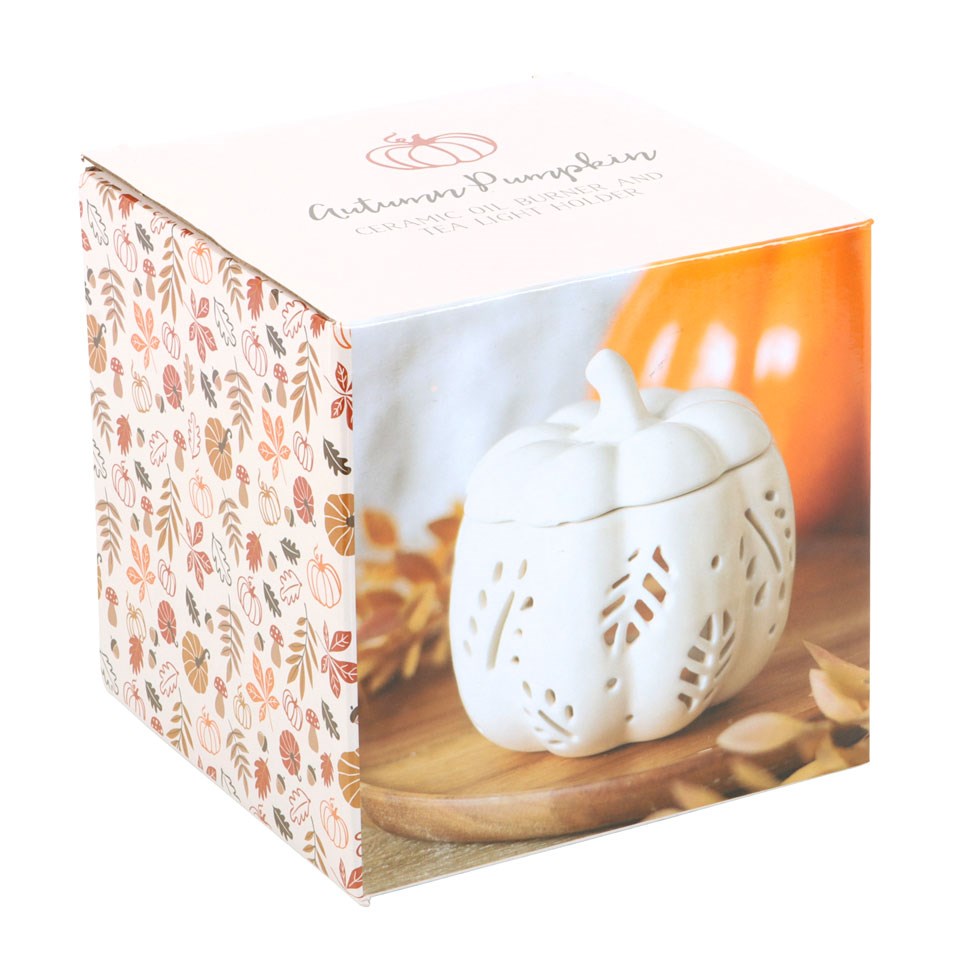 Oil Burner - Autumn Pumpkin Leaves White