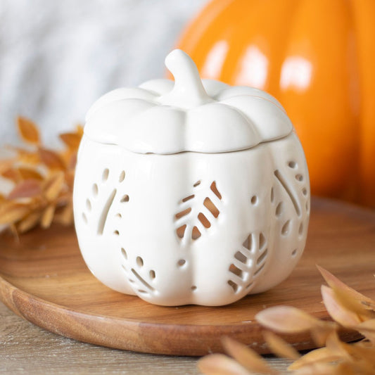 Oil Burner - Autumn Pumpkin Leaves White