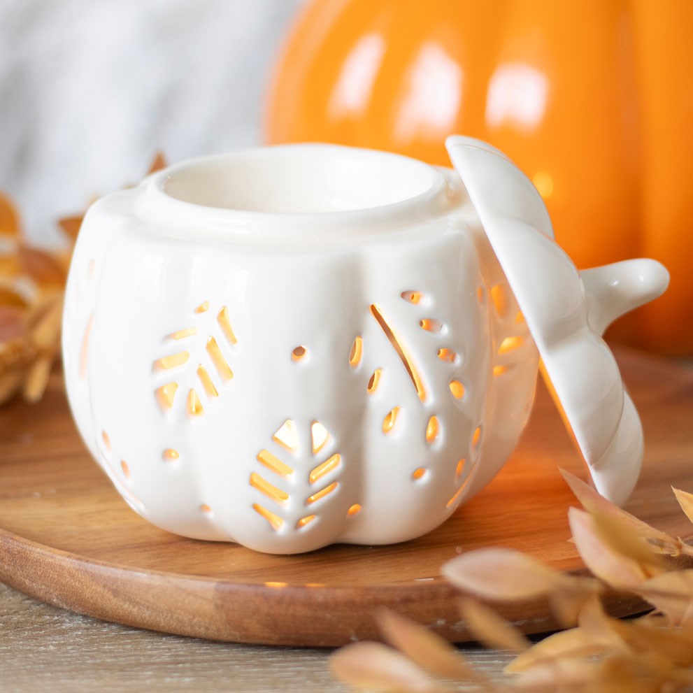 Oil Burner - Autumn Pumpkin Leaves White