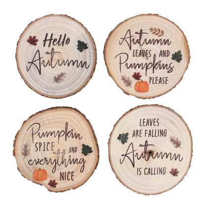 Hello Autumn Log Slice Coaster Set