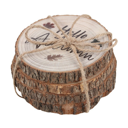 Hello Autumn Log Slice Coaster Set