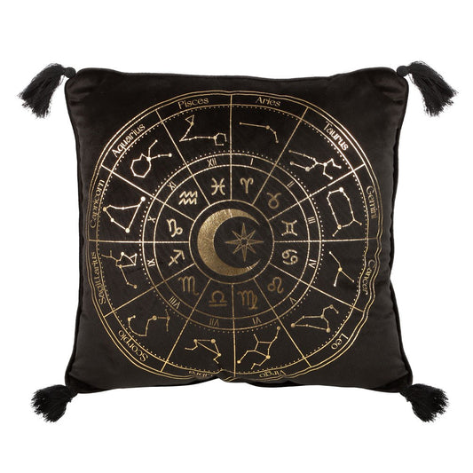 Square Black Astrology Wheel Cushion 35cm