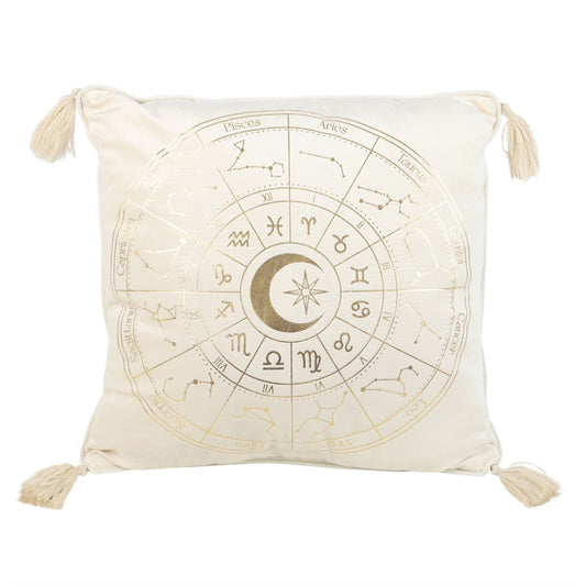 Square Off White Astrology Wheel Cushion 35cm