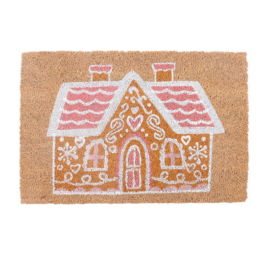 Natural Pink Gingerbread House Doormat