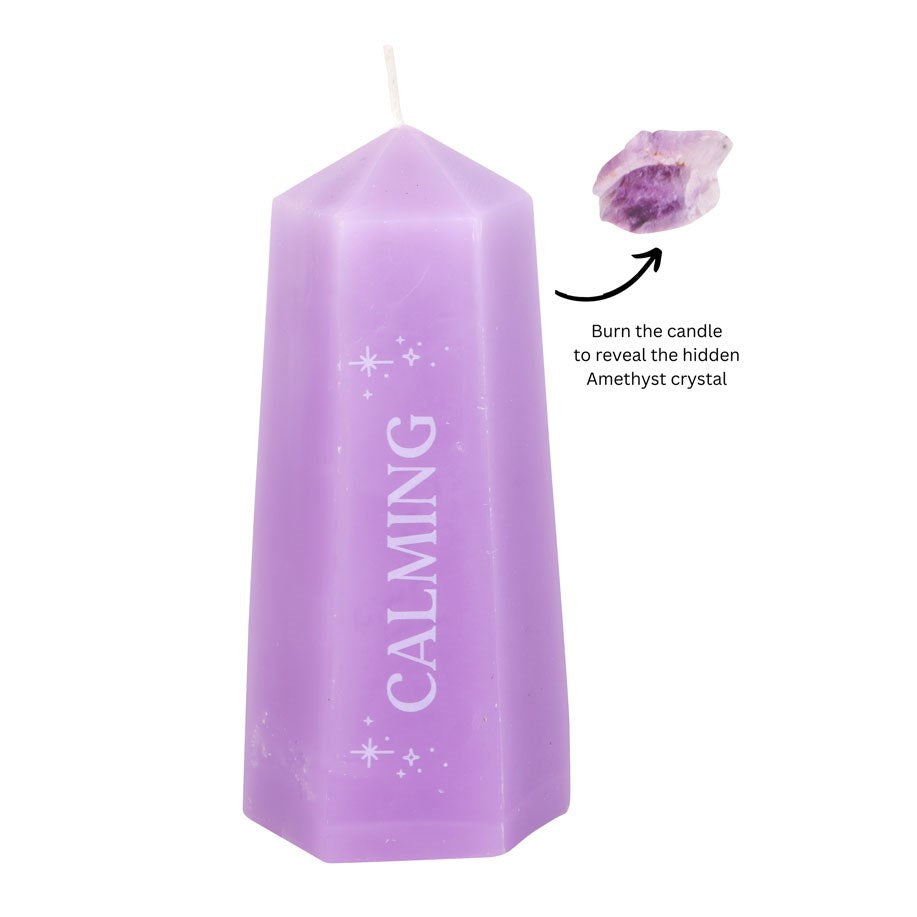 Calming Crystal Candle with Rough Amethyst - Unscented