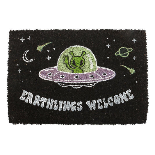 Black Earthlings Welcome Alien UFO Doormat