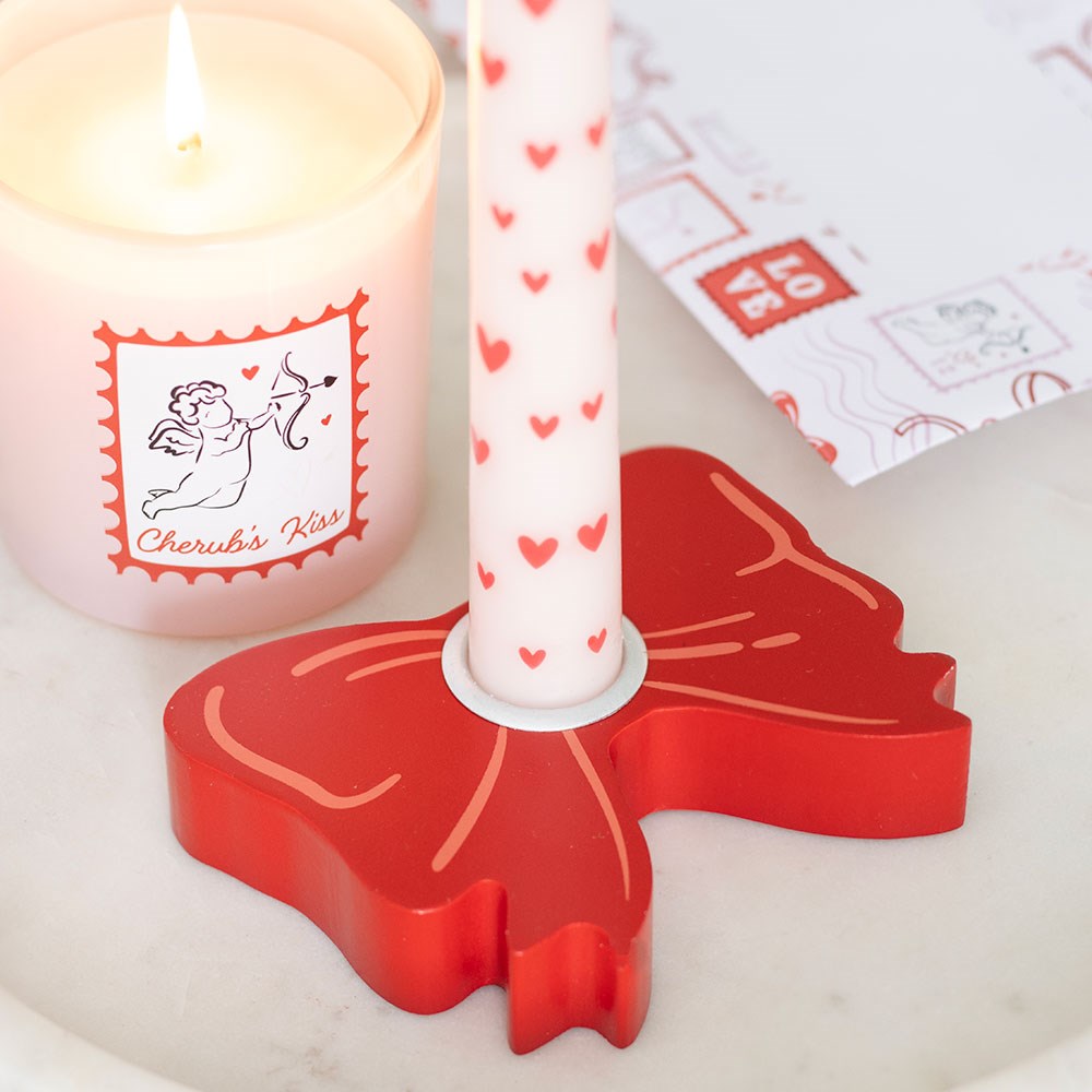Red Bow Taper Candle Holder