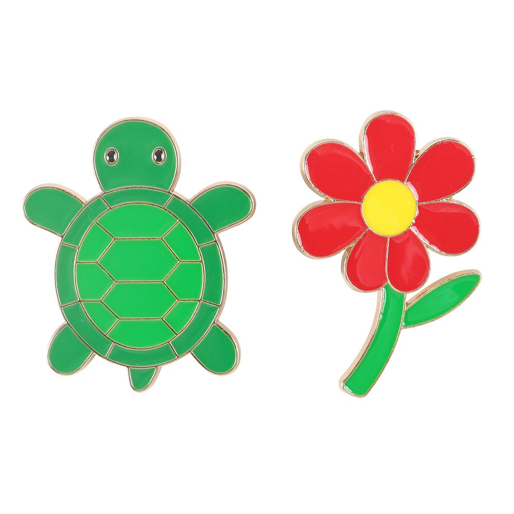 Set of 2 Turtle and Flower Pin Badges